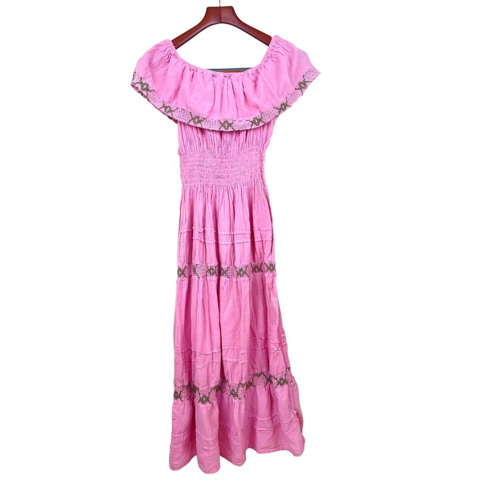 Handmade‎ Vintage Dress Sz S Embroidered Cottage Fairy Whimsy Romantic Natural